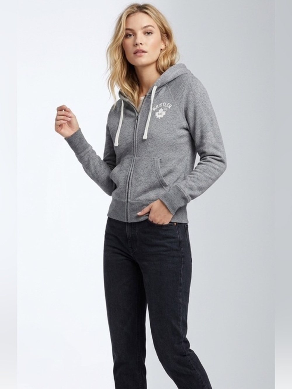 Roots Salt & Pepper Zip Up Hoodie Whistler Logo Canada